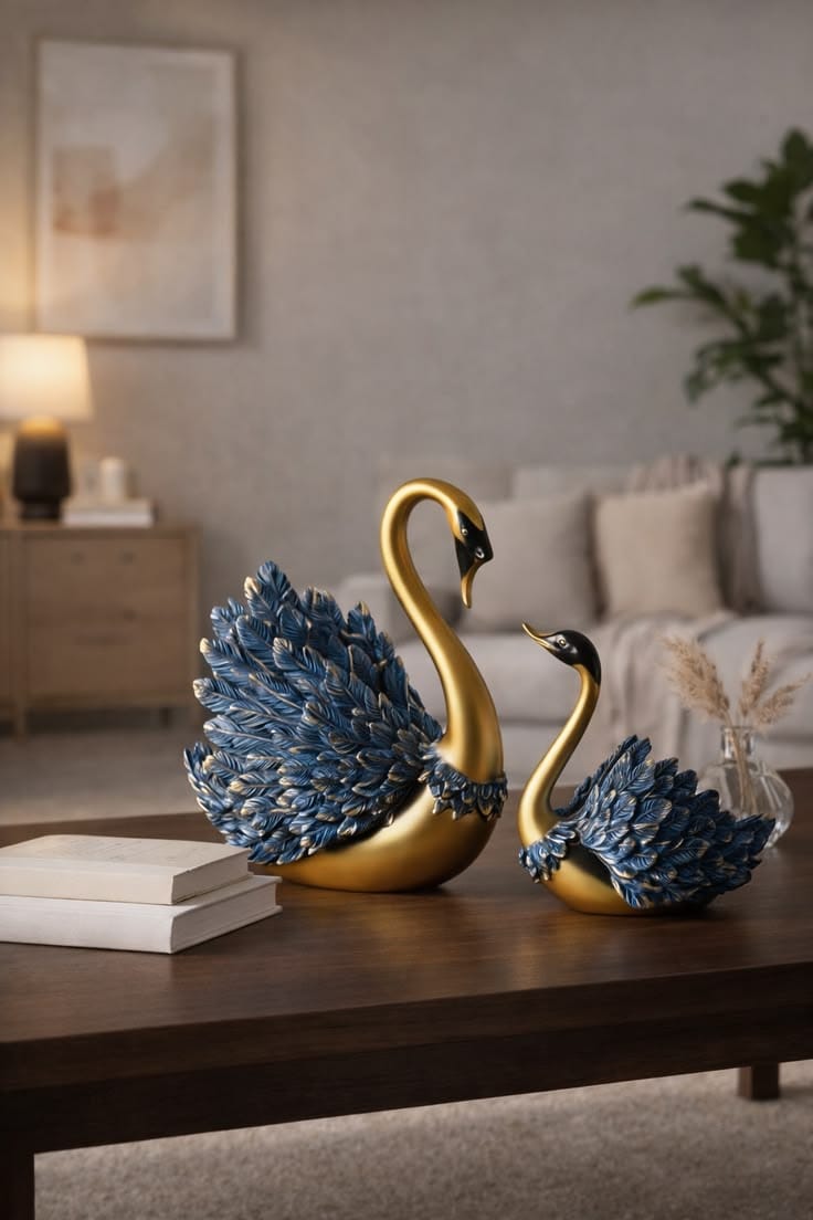 Golden Elegance Swan Pair Decorative Artifact
