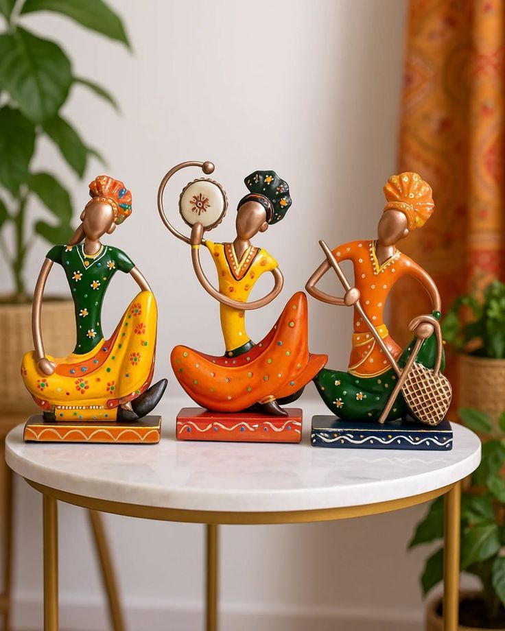 Rajasthani Musician Figurine Set of 3 Traditional Indian Folk Art Metal