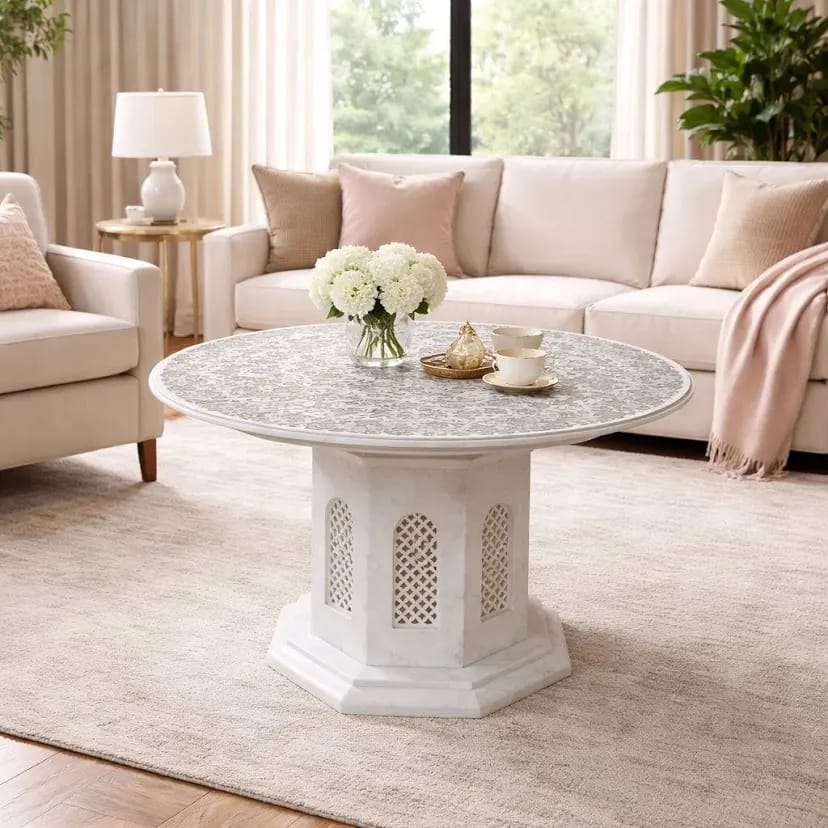 White Marble Mother of Pearl Inlay Coffee Table