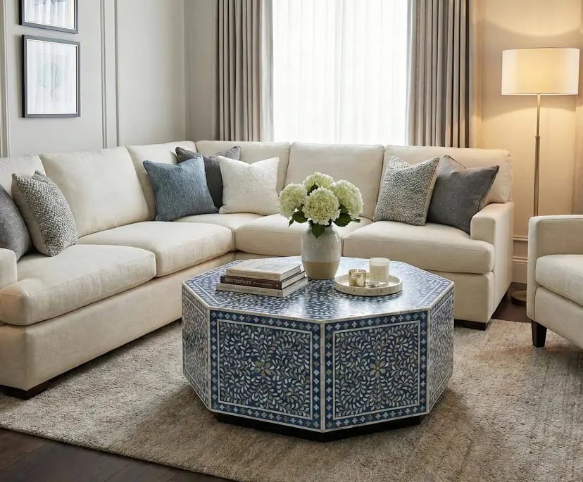 Octagonal Bone Inlay coffee Table