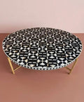 Handmade Gabi Mother of Pearl Inlay Lotus Center Table Black Gold